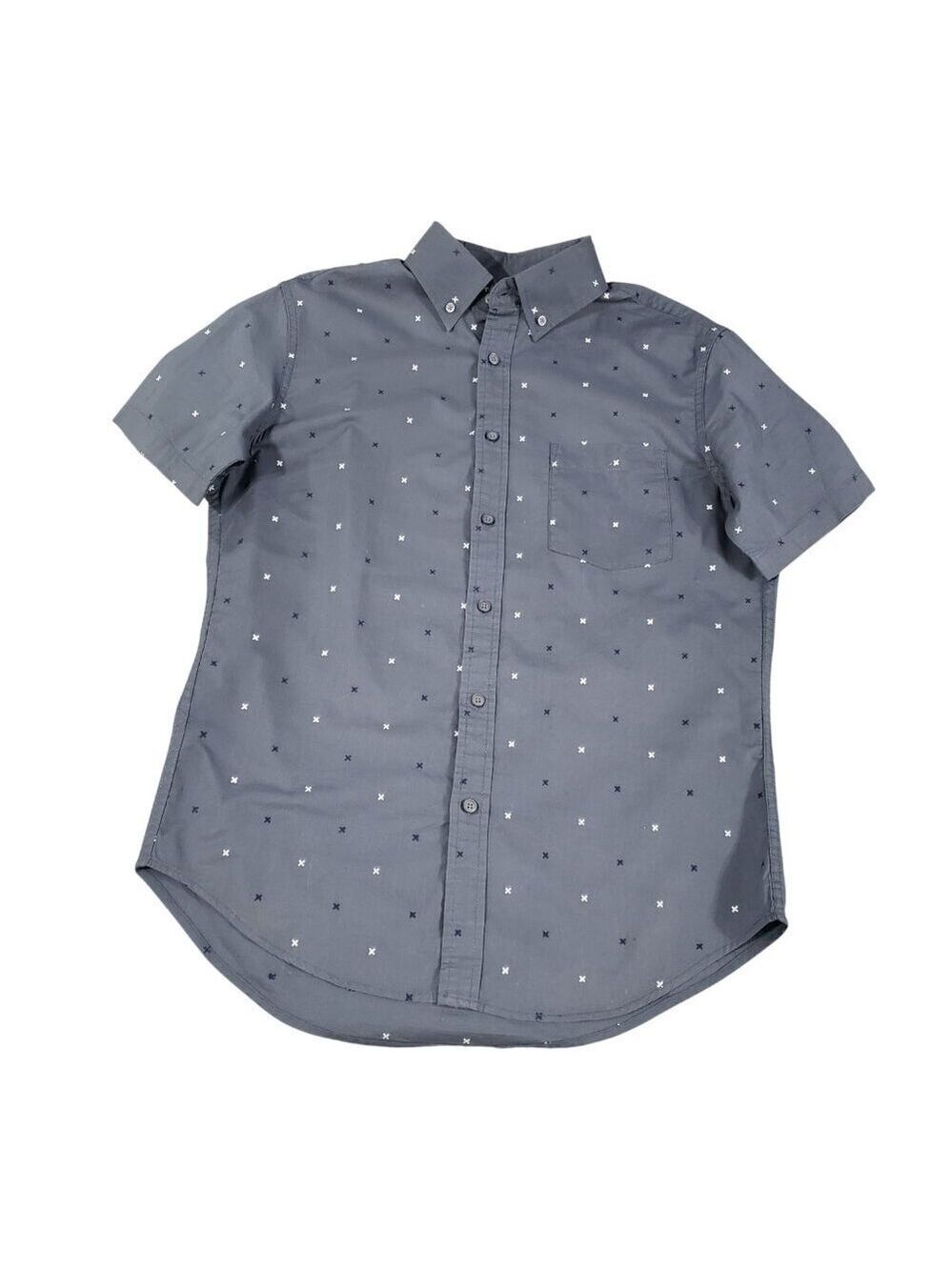 Merona Mens Short Sleeve Gray "X Print" Button Down Shirt Medium